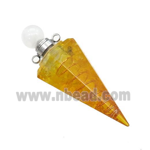 Yellow Citrine Chips Perfume Bottle Pendant Resin Cone Platinum Plated