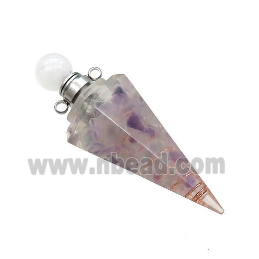 Natural Fluorite Chips Perfume Bottle Pendant Resin Cone Platinum Plated
