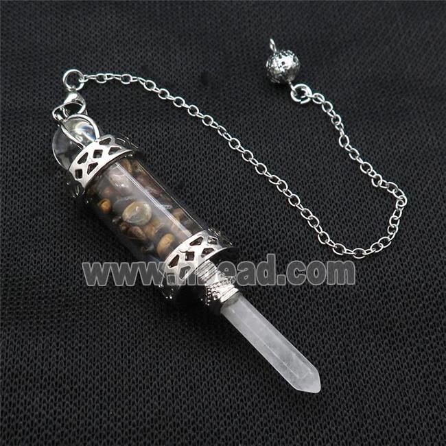Tiger Eye Stone Chips Pendulum Pendant Crystal With Copper Chain Platinum Plated