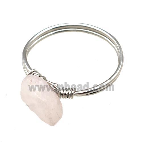Copper Rings With Rose Quartz Wire Wrapped Platinum Plated