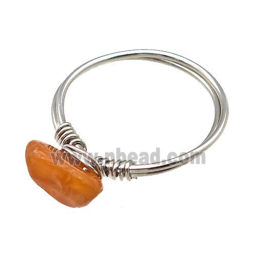Copper Rings With Carnelian Wire Wrapped Platinum Plated