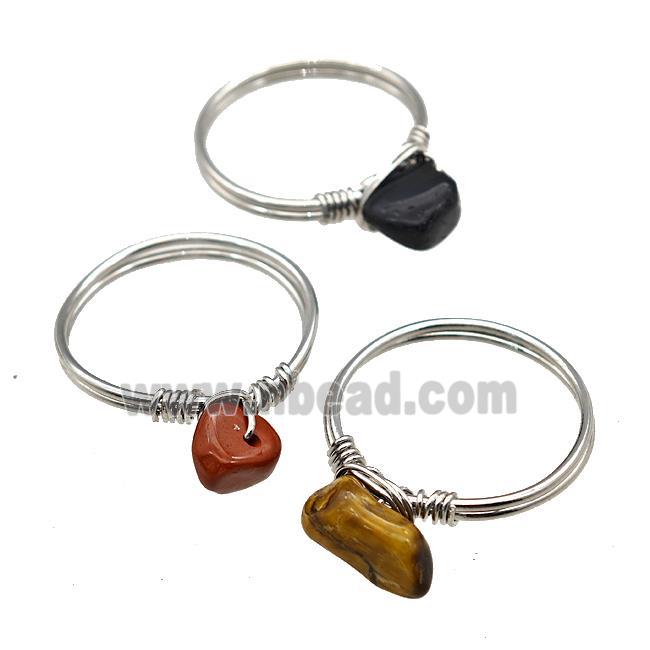 Copper Rings With Gemstone Wire Wrapped Platinum Plated Mixed