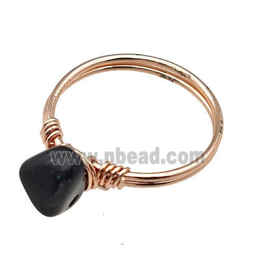 Copper Rings With Black Obsidian Wire Wrapped Rose Gold