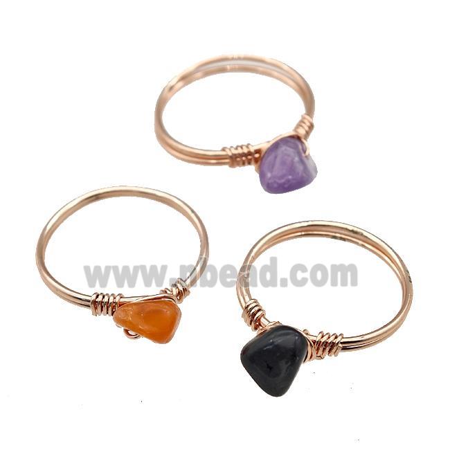 Copper Rings With Gemstone Wire Wrapped Rose Gold Mixed