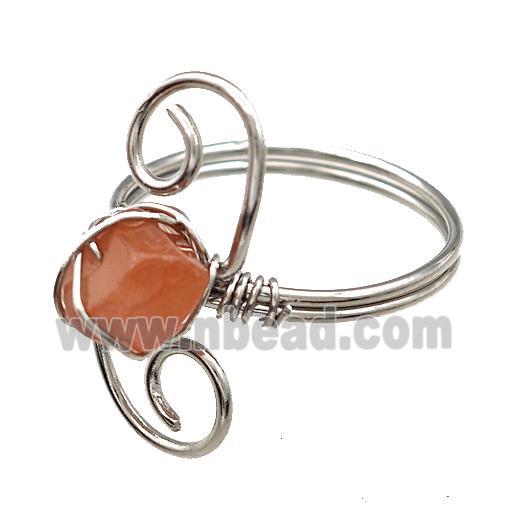 Copper Rings With Red Carnelian Wire Wrapped Platinum Plated