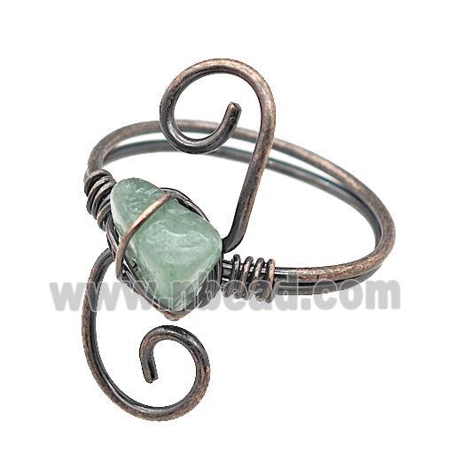 Copper Rings With Green Aventurine Wire Wrapped Antique Red