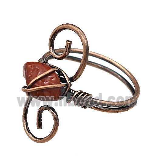 Copper Rings With Red Jasper Wire Wrapped Antique Red