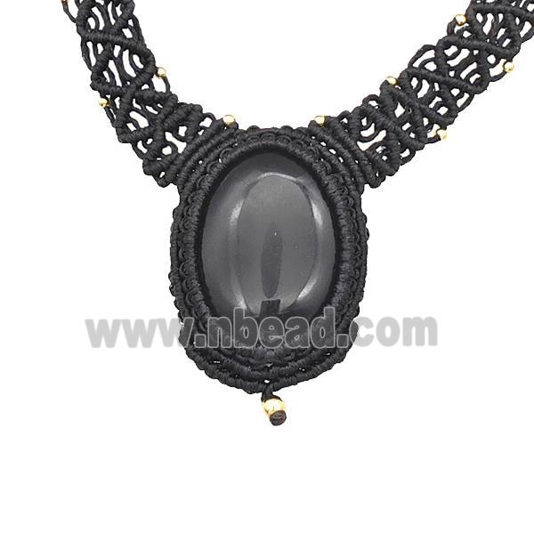 Black Obsidian Necklaces Adjustable Nylon Rope