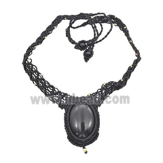 Black Obsidian Necklaces Adjustable Nylon Rope