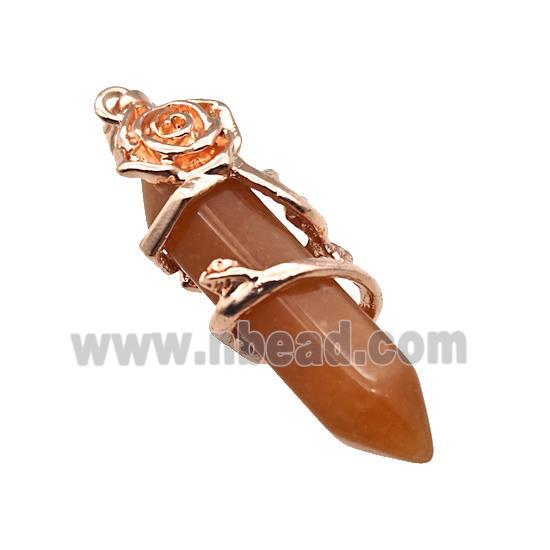 Red Aventurine Prism Pendant Cone Alloy Flower Wrapped Rose Gold