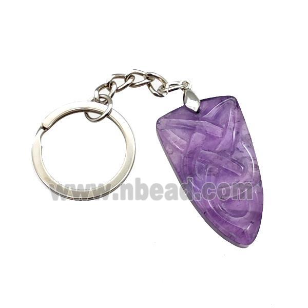 Natural Purple Amethyst Pendant Bullet Sailors Knot With Copper Keychain Platinum Plated