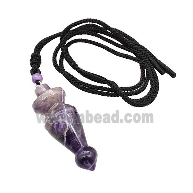 Purple Amethyst Pendulum Necklace Black Nylon Rope