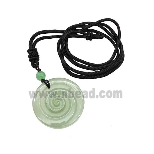 Natural Green Aventurine Spiral Necklace Circle Black Nylon Rope