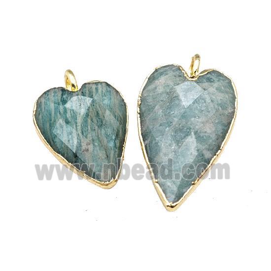 Natural Green Amazonite Heart Pendant Faceted Gold Plated