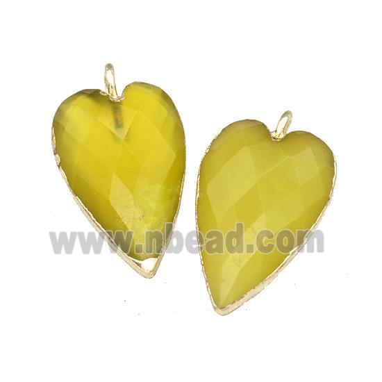 Lemon Jade Heart Pendant Faceted Gold Plated