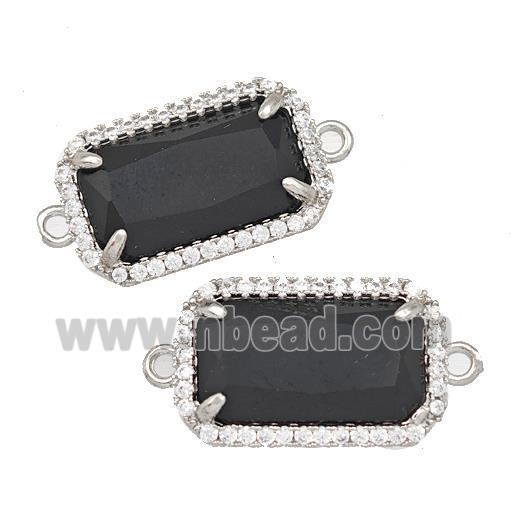 Black Obsidian Rectangle Connector Copper Pave Zircon Platinum Plated