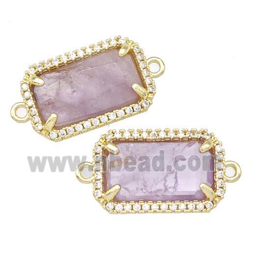 Natural Purple Amethyst Rectangle Connector Copper Pave Zircon Gold Plated