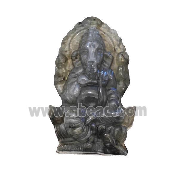Ganesha Statue Charms Labradorite Buddha Pendant