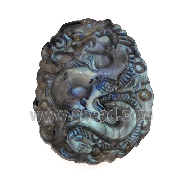 Chinese Loong Charms Labradorite Carved Pendant