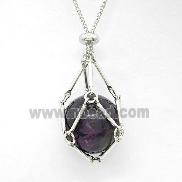 Natural Amethyst Necklace Platinum Plated