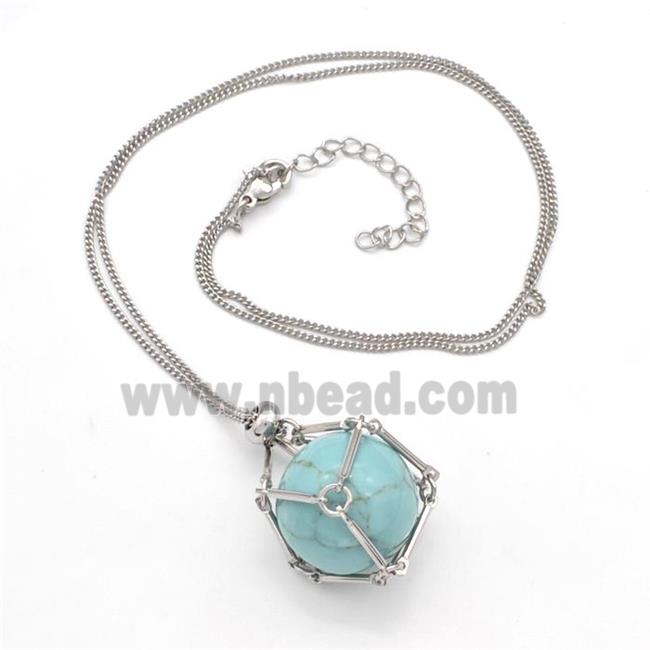 Teal Magnesite Turquoise Necklace Platinum Plated