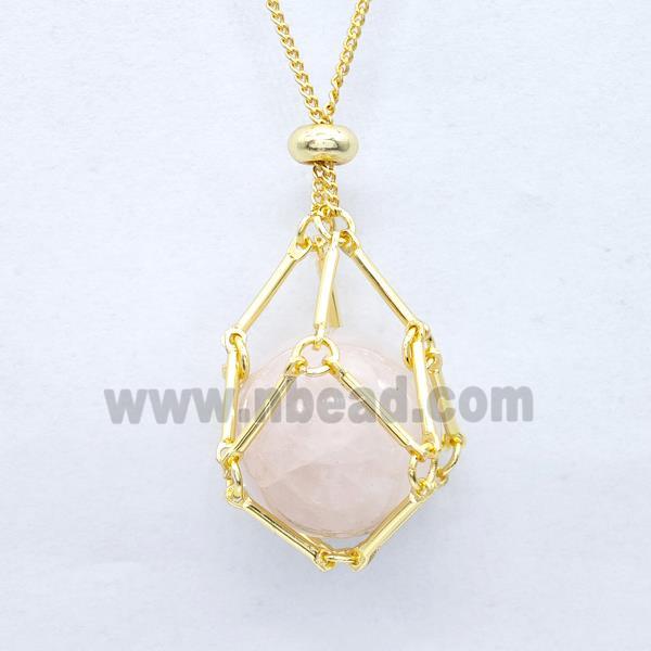 Natural Pink Rose Quartz Necklace Gold Plated