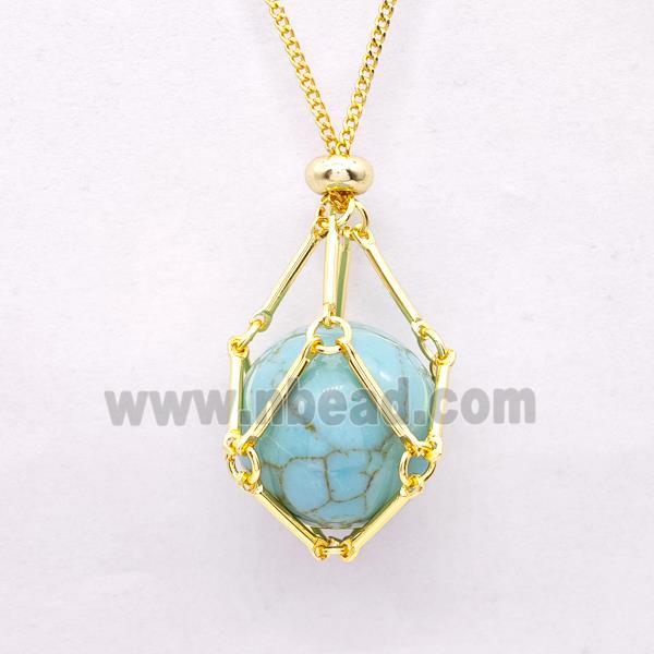 Teal Magnesite Turquoise Necklace Gold Plated