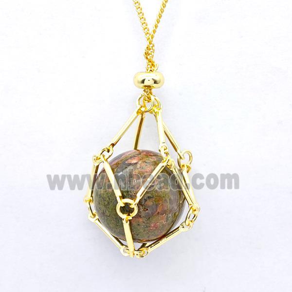 Natural Unakite Necklace Gold Plated