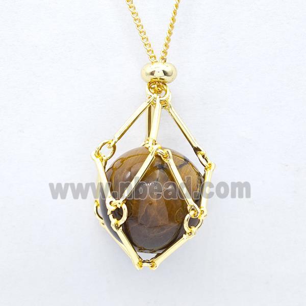 Natural Tiger Eye Stone Necklace Gold Plated