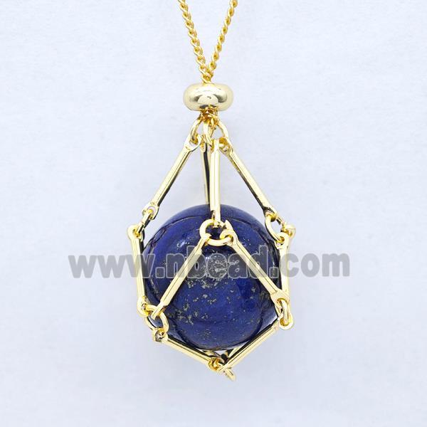 Natural Blue Lapis Lazuli Necklace Gold Plated