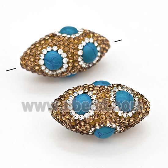 Clay Rice Beads Pave Yellow Rhinestone Blue Synthetic Turquoise