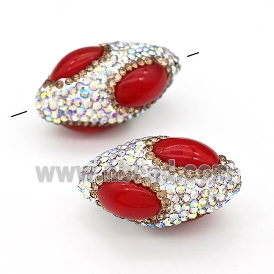 Clay Rice Beads Pave Rhinestone Red Synthetic Turquoise