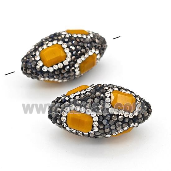 Clay Rice Beads Pave Rhinestone Yellow Synthetic Turquoise