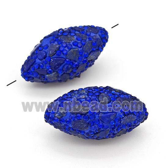 Clay Rice Beads Pave Blue Rhinestone Lapis