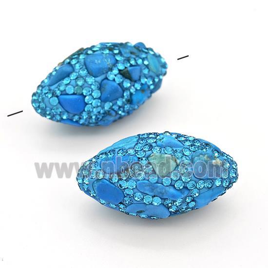 Clay Rice Beads Pave Blue Rhinestone Synthetic Turquoise