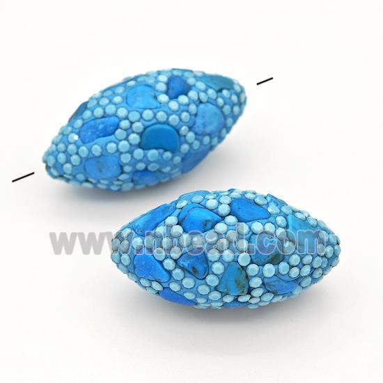 Clay Rice Beads Pave Blue Rhinestone Synthetic Turquoise