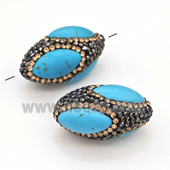 Clay Rice Beads Pave Rhinestone Blue Synthetic Turquoise
