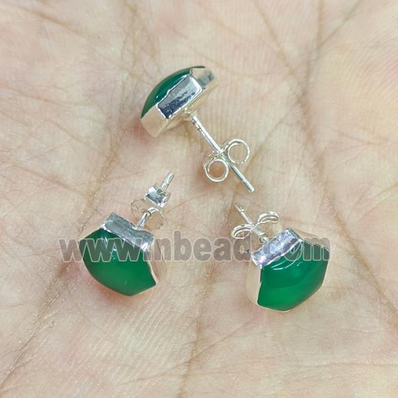 Natural Chinese Chrysoprase Stud Earrings 925 Sterling Silver Hexagon
