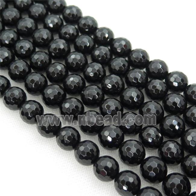 Natural Black Agate Onyx Beads Faceted Round