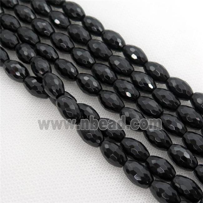Natural black Agate Onyx Beads, Faceted Rice