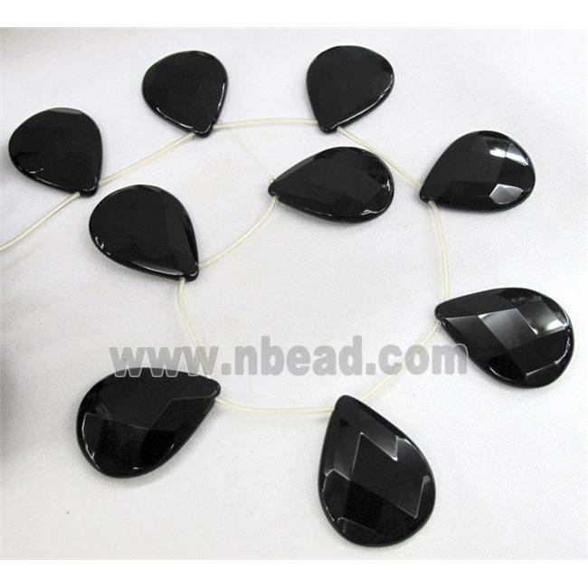 natural Onyx bead, hand-cutting, teardrop, A-grade, black