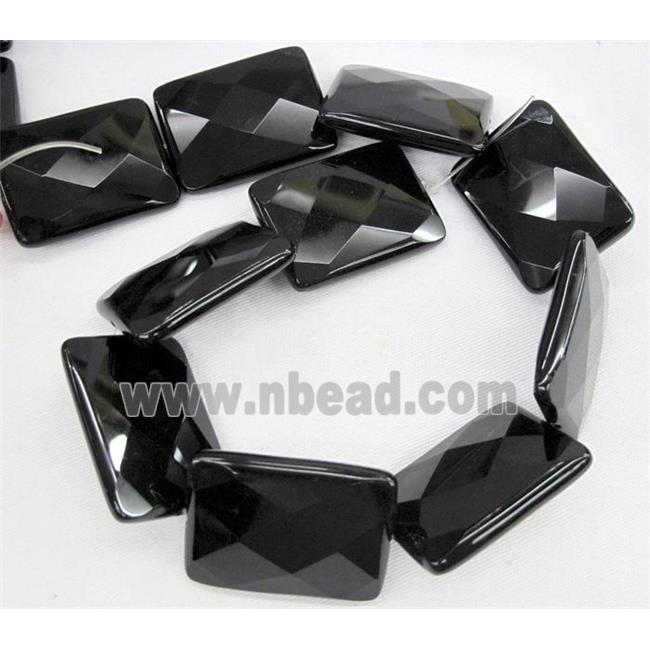 natural Onyx bead, hand-cutting, faceted rectangle, A-grade, black