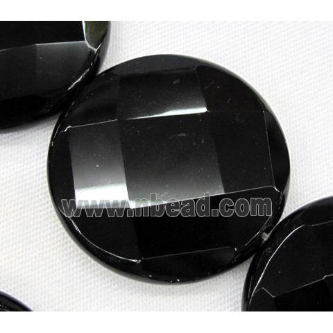 natural Onyx bead, hand-cutting, flat round, A-grade, black