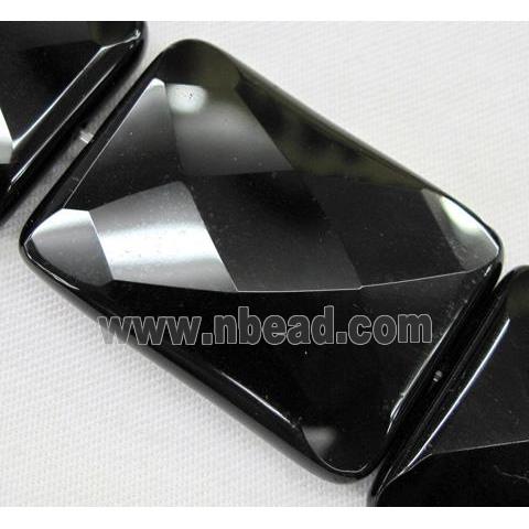 natural onyx bead, faceted rectangle, black