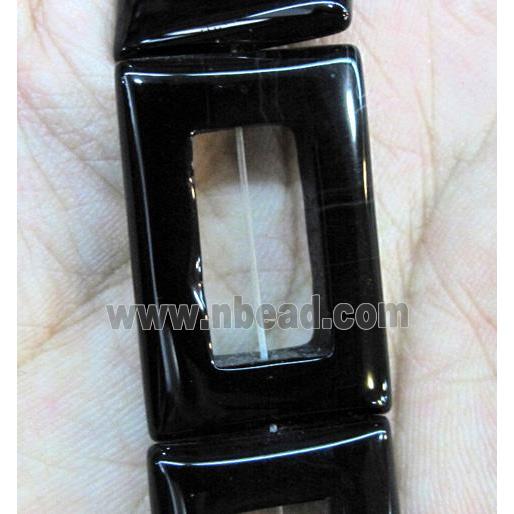 natural onyx bead, A-grade, rectangle-ring, black