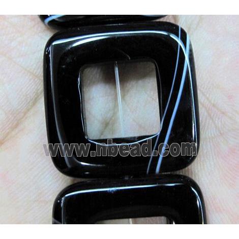 natural onyx bead, A-grade, square-ring, black