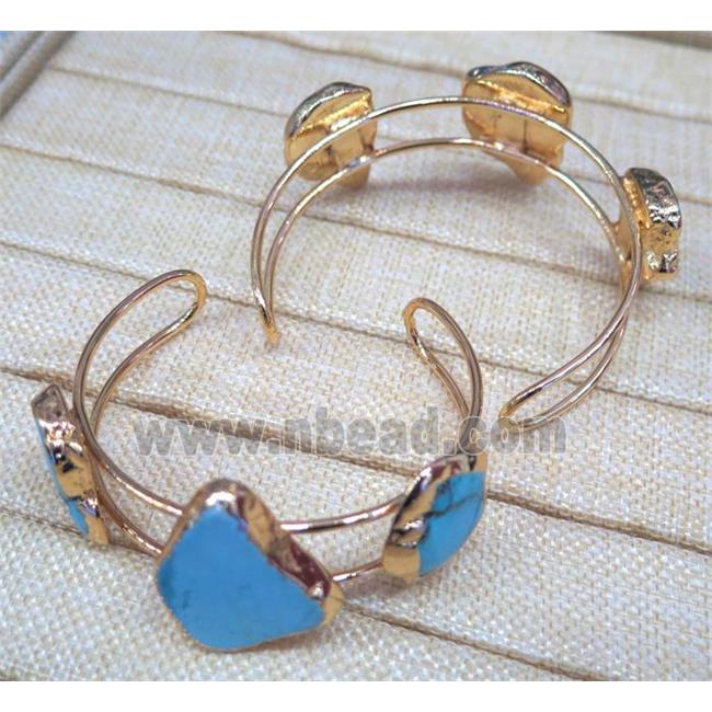 blue turquoise bangle, copper, gold plated