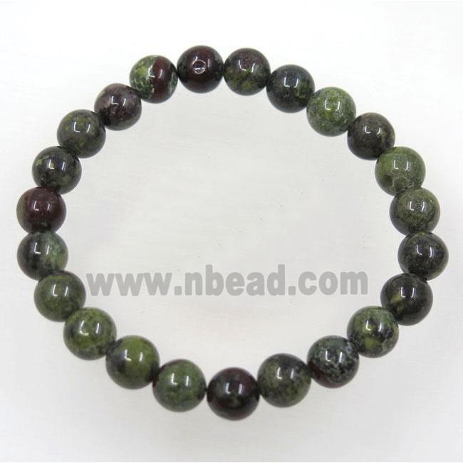 green Dragon BloodStone bead bracelet, round, stretchy