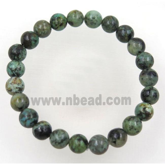 green African Turquoise beads bracelet, round, stretchy