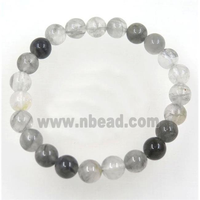 round gray cloudy quartz bead bracelet, stretchy